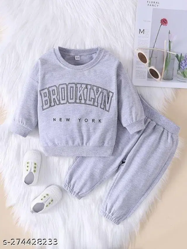 Cotton Printed Clothing Set for Kids (Grey, 0-6 Months)
