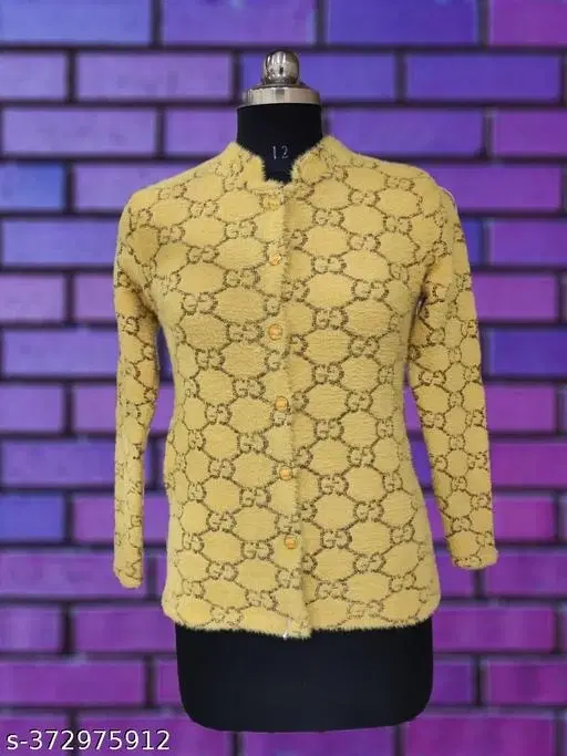 Woolen Printed Sweater for Women (Yellow, Free Size)