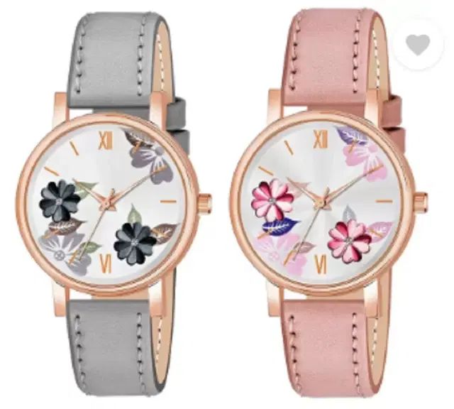 Leather Strap Analog Watch for Women & Girls, Pack of 2 (Multicolor)