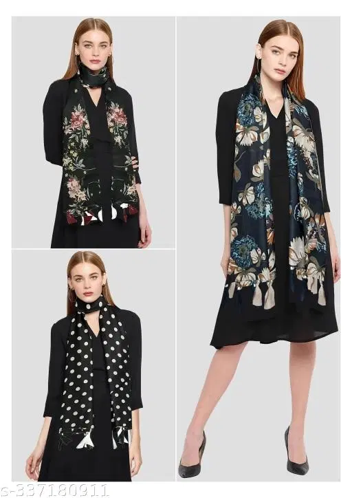 Chiffon Printed Scarves for Women, Multicolor, Pack of 3