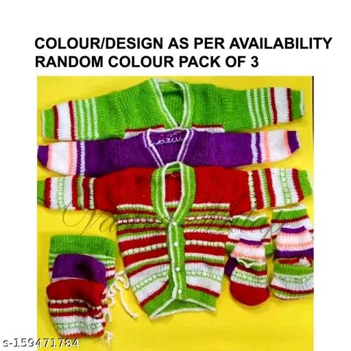 Woolen Clothing Set for Kids, Set of 3 (Multicolor, 0-3 Months)