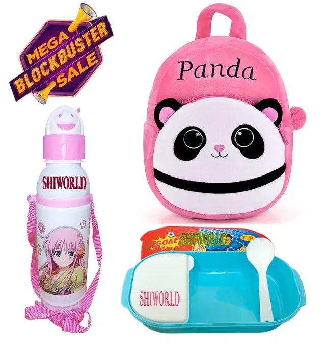 Combo of School Bag with Lunch Box & Water Bottle for Kids, Multicolor, Set of 3