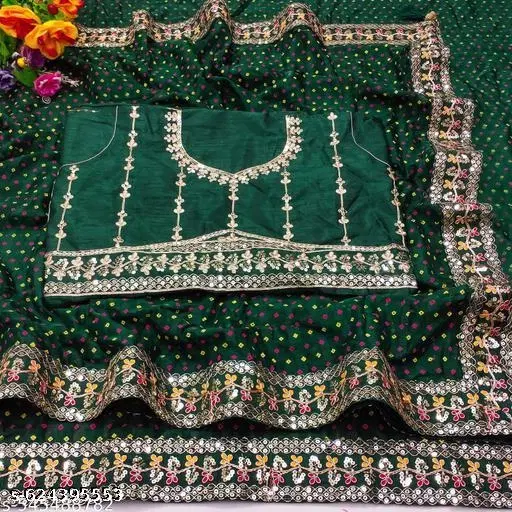 Georgette Embroidered Saree For Women, Green