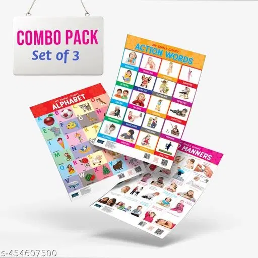 Bookford Publications My small chart Alphabet, Good Manners & Action Words (Set of 3)