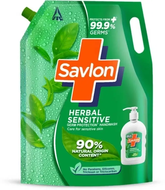 Savlon Herbal Sensitive Germ Protection Liquid Handwash Refill, Pouch 1.3 L