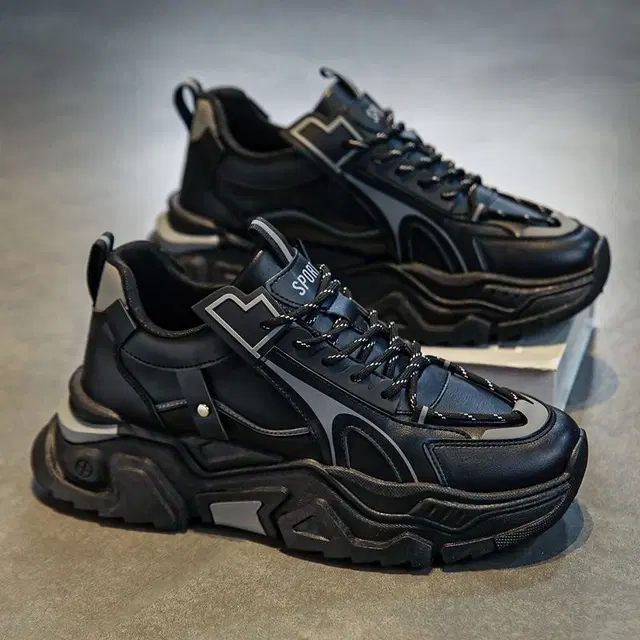 Sportraze X Chunky Sneakers for Men (Black, 7)