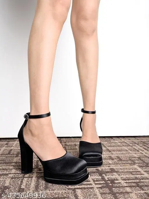 Solid Suede Block Open Toe Heels for Kids (Black, 9-10 Years)