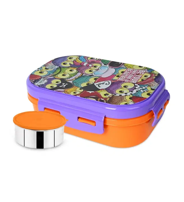 Stainless Steel Insulated 2 Containers Lunch Box for Kids, 1x600 ml, 1x150 ml, Orange, Set of 1