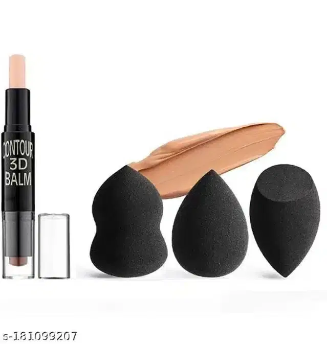 Contour Stick with 3 Pcs Makeup Blender, Black, Set of 2