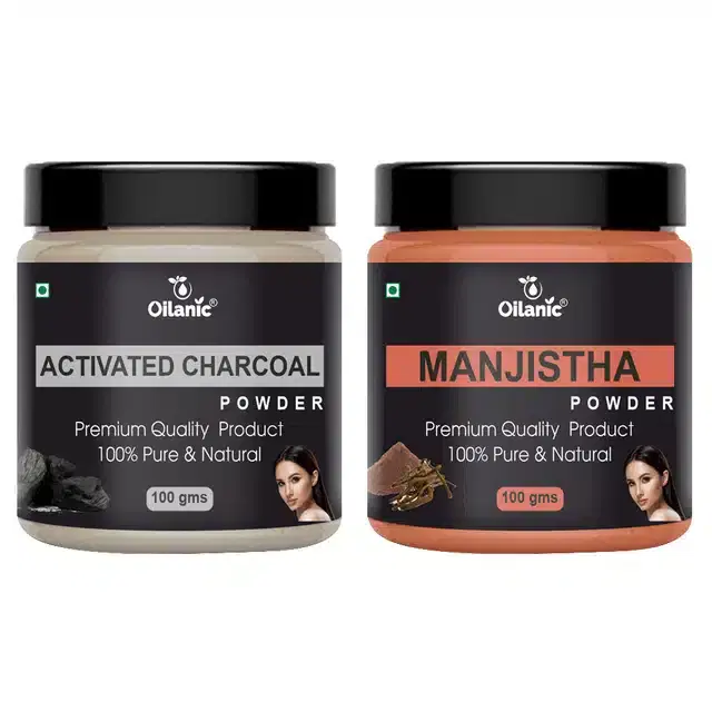 Natural Activated Charcoal & Manjistha Powder for Skin & Hair, Pack of 2, 100 g