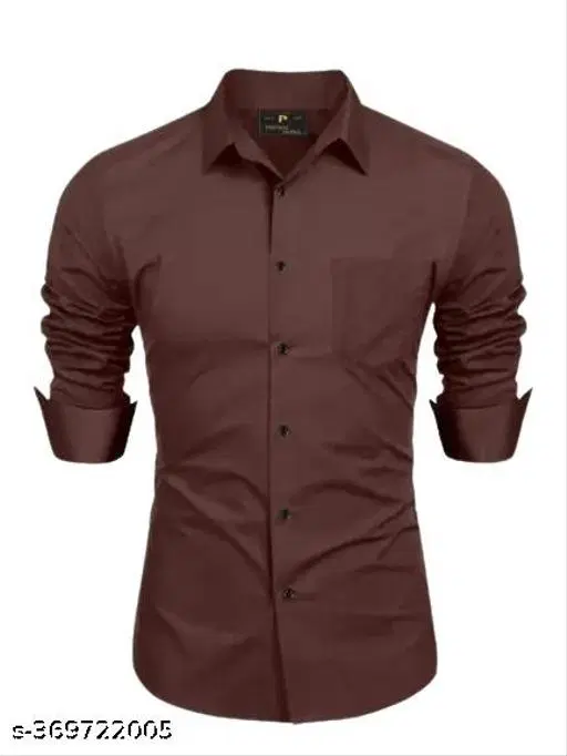 Solid Cotton Blend Shirt Fabric for Men (Brown, S)