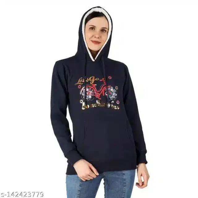Woolen Hoodie for Women (Blue, L)