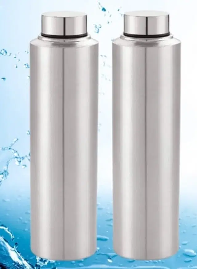 Stainless Steel Water Bottle, Silver, 1000 ml, Pack of 2