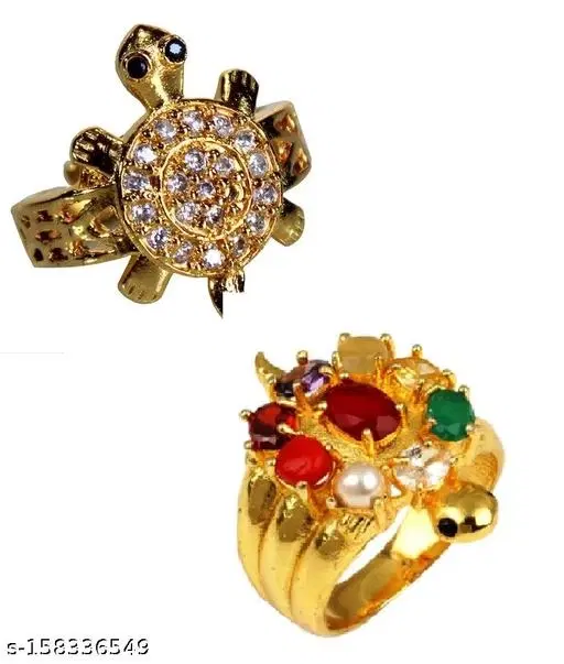 Meru Ring with Navratan Meru Ring Combo for Men, Pack of 2 (Gold, 25 kg)