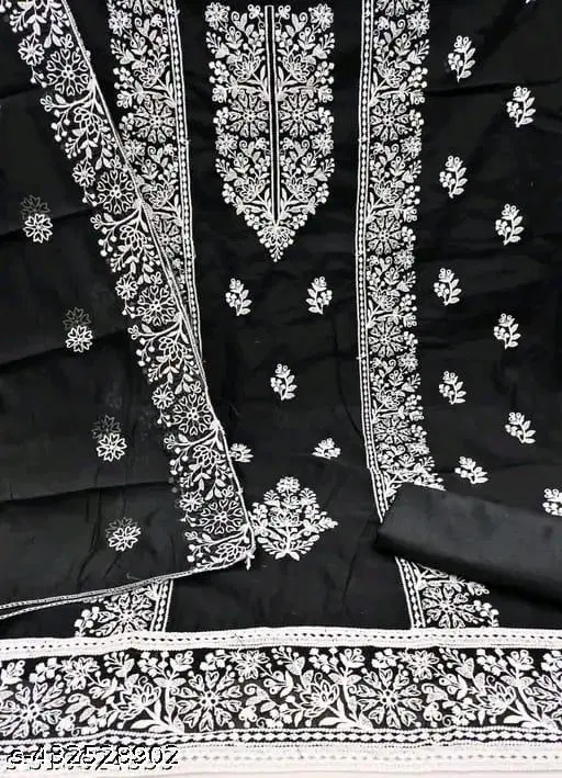 Embroidered Patiala Suits for Women (Black, Un Stitched)