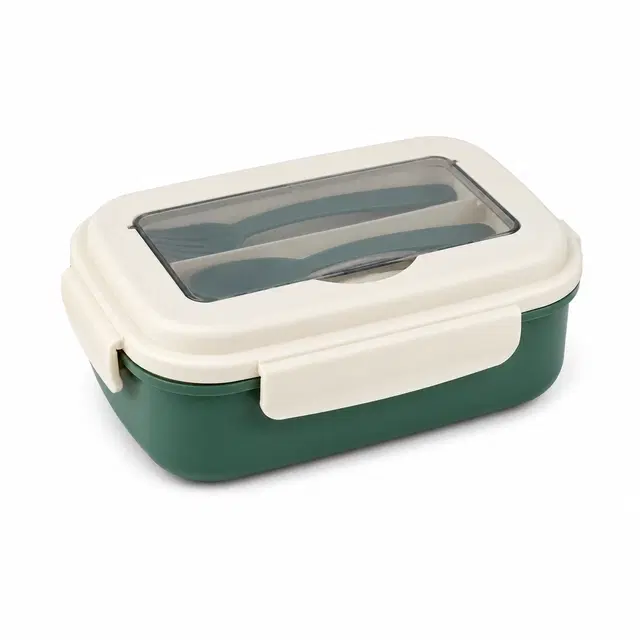 2-in-1 Compartment Plastic Lunch Box with Fork & Spoon