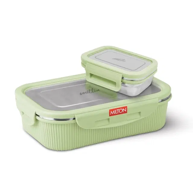 Milton Cool Touch Epic 800 Stainless Steel Tiffin, Set of 2 (780 ml,180 ml), Aqua Green, Microwave Safe, Food Grade, BPA Free, Refrigerator Safe