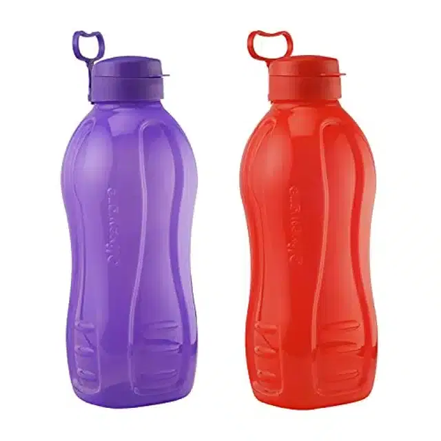 Airtight Plastic Water Bottle with Lid, Purple & Red, 2000 ml, Pack of 2