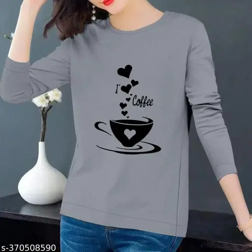 Cotton Printed Sweatshirt for Women (Grey, M)