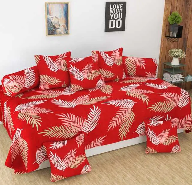 Homefab Microfiber Diwan Set, Red, 60X88 In, HF-113