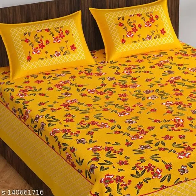 Cotton Double Bedsheet with 2 Pillow Cover, Multicolor, 90X100 Inches