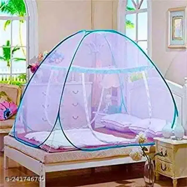 Polyester Mosquito Net, White & Blue, 6.7x6.5 Feet