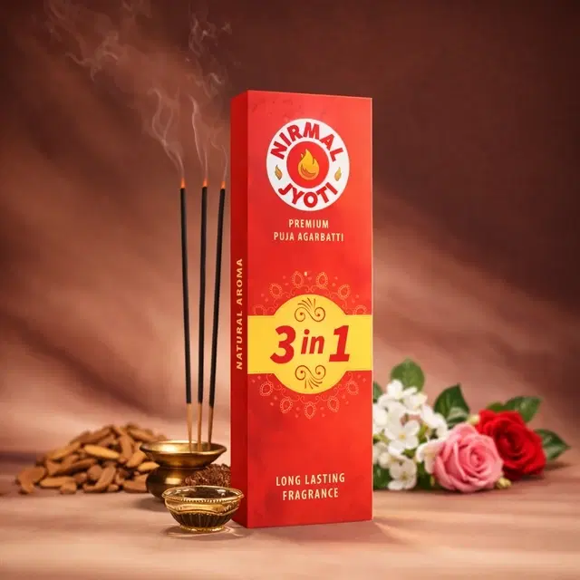 Nirmal Jyoti 3 in 1 Agarbatti (Sandal, Jasmine & Rose) 75 g