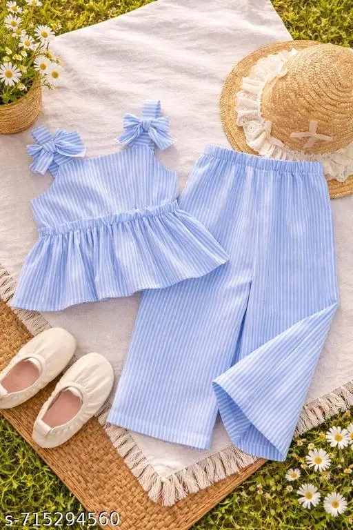Stripe Co-Ord Set for Girls (Blue, 18-24 Months)