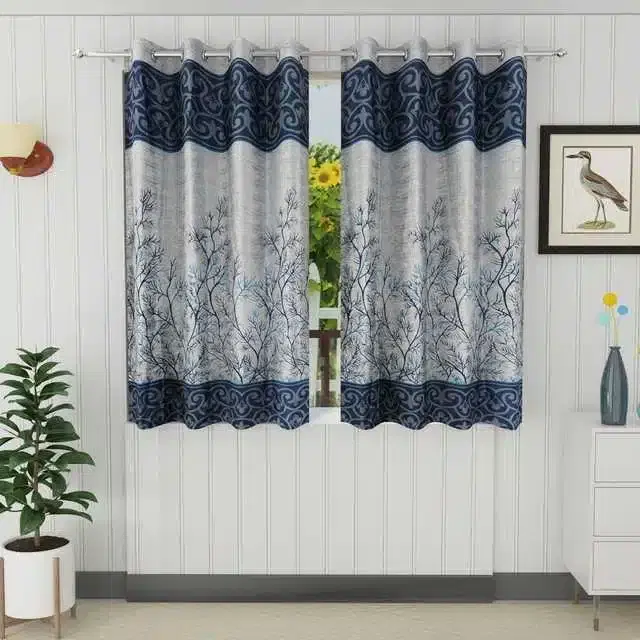 Window Curtain, Pack of 2, Blue, 4X5 Feet