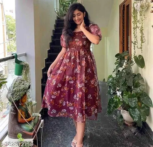 Printed Party Gown for Women (Purple, XS)