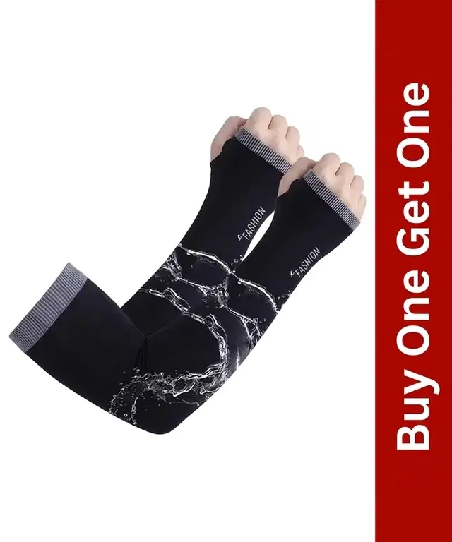 Printed Cotton Arm Sleeves for Men & Women, Buy 1 Get 1, Black