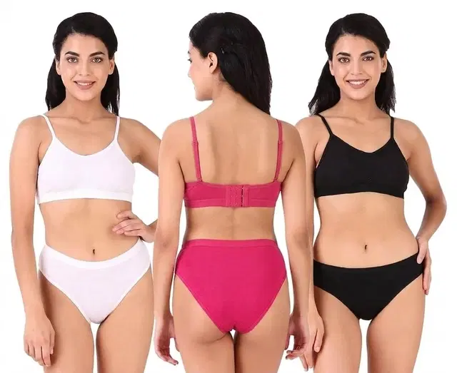 Padded T-Shirt Bra & Panty Set for Women, Pack of 3 (Multicolor, 28)