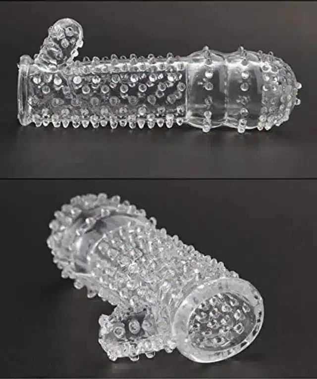 Silicone Reusable Extra Dotted Condom, Transparent