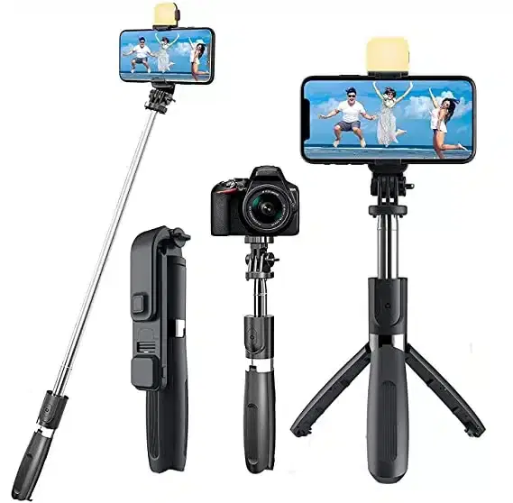 Plastic Earphonix Wireless Bluetooth Foldable R1S, K10 Mini Tripod Extendable Selfie Stick, Black, Dv-32