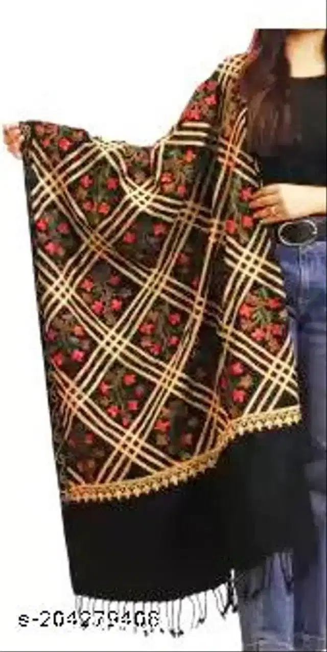 Woolen Shawl for Women (Black, 2 m)