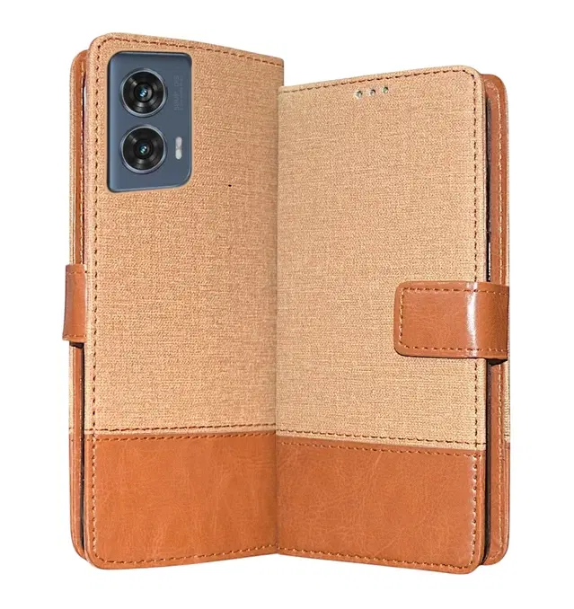 Artificial Leather Mobile Flip Cover for Motorola Moto G96 5G (Brown)
