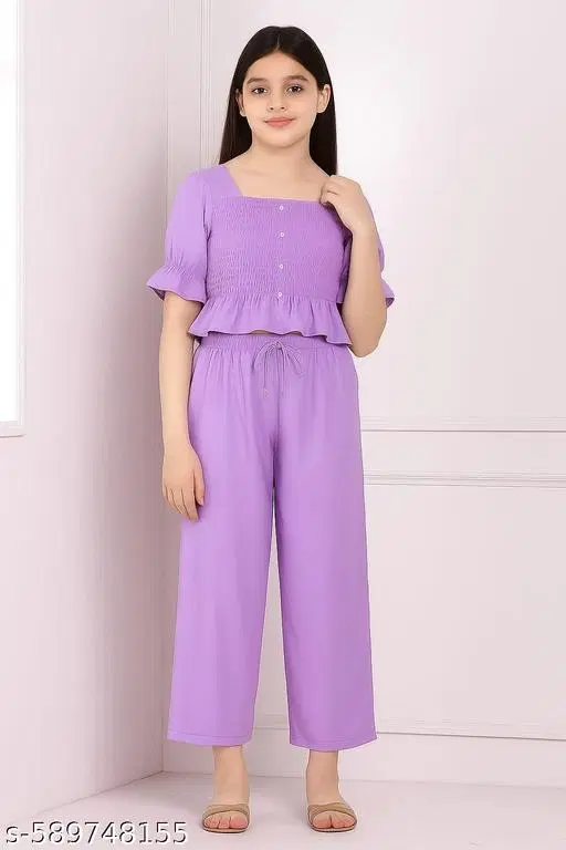 Palazzo Set for Kids (Purple, 9-10 Years)