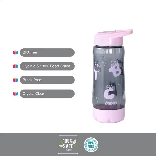 Plastic Water Bottle For Kids ,Multicolour ,(600ML) , Pack Of 2