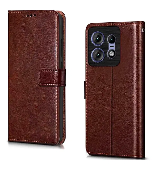 Artificial Leather Mobile Flip Cover for Motorola Edge 50 Pro 5G, Brown