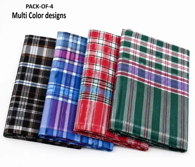 Cotton Multicolour Handkerchiefs for Men, Pack of 4 (Free Size)