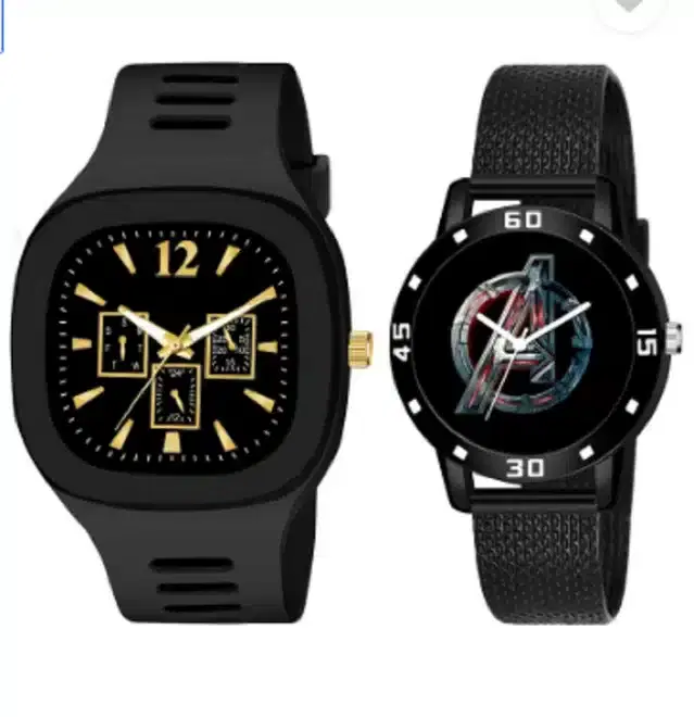 Couple Analog Watches, Pack of 2 (Black)