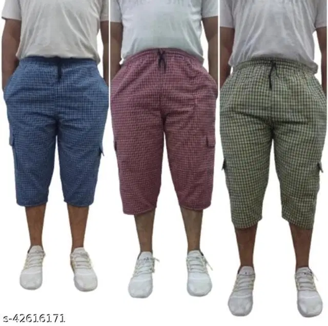 Cotton Blend Three Fourths for Mens, Pack of 3 (Multicolor, 32)
