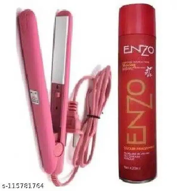 Hair Straightener with Ezxo Hair Spray, Red & Pink, Set of 2