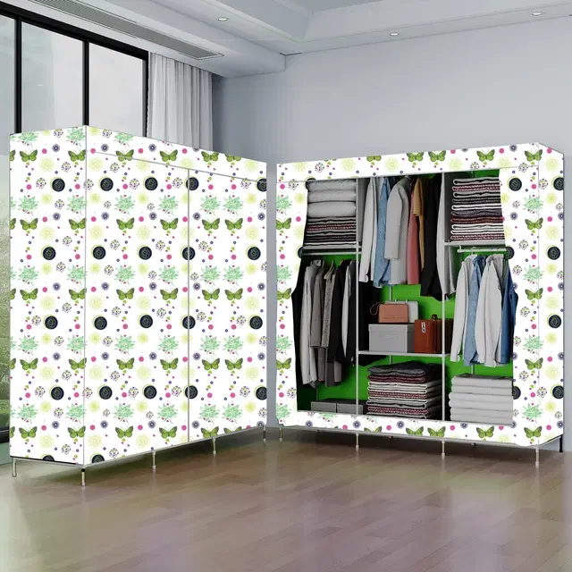 Plastic Printed Collapsible Wardrobe, Green