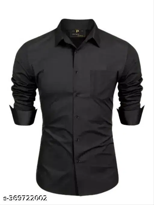Solid Cotton Blend Shirt Fabric for Men (Black, S)