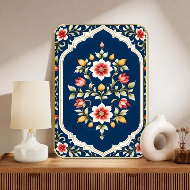 Kc Arts Uv Coated Traditional Mughal Flower Wall Art Wall Hanging 12x18in