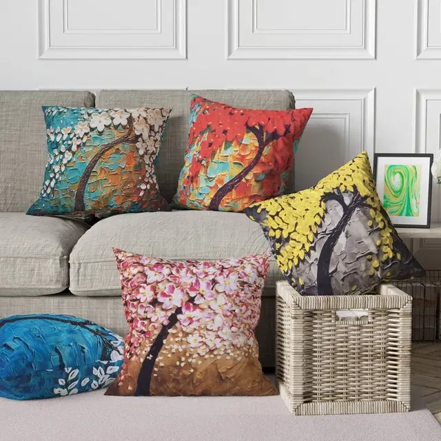 Crosmo Assorted Tree Leaves Printed Pack of 5 Cushion Cover 40x40 cm