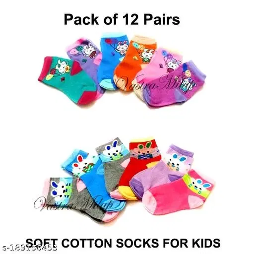 Cotton Socks for Kids, Set of 12 (Multicolor, 0-3 Months)