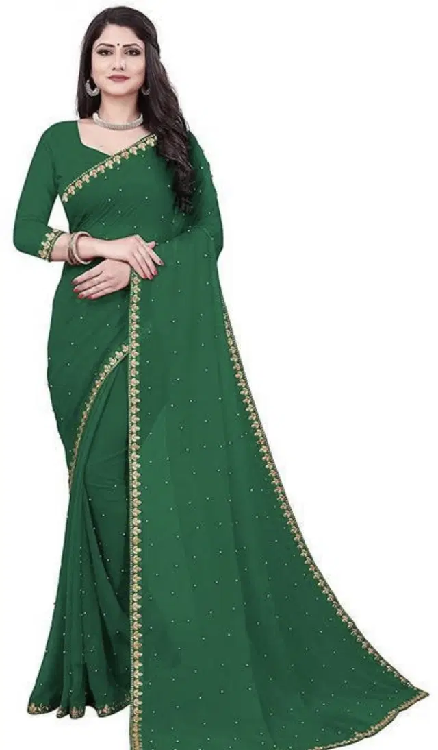 Lycra Blend Embroidered Saree for Women (Bottle Green, 6.3 m)