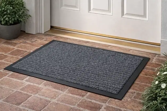 Stripe Charcoal Grey Non-Slip Rubber Backing Felt Doormat [40x60]